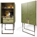Elegant Green Sideboard Cabinet With Textured Surface Metal Legs Drawers And Coffee Machine Interior