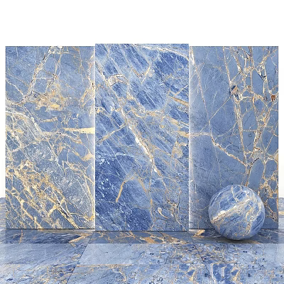 Blue And Gold Veined Marble Components With Decorative Panels And Sphere 3d model
