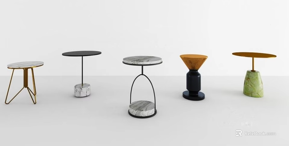 Round Side Tables With Marble Bases Metal Frames And Colorful Modern Designs For Home Decor 3d model 