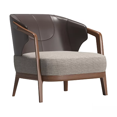 Modern Accent Chair With Leather Backrest Fabric Seat And Wooden Frame Design 3d model