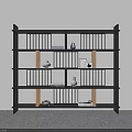 Modern Minimalist Shelving Unit With Black Frame Wooden Shelves And Decor Items