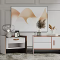 Modern Bedside Tables With Drawer Lamp Vase Frame And Wall Art Decor