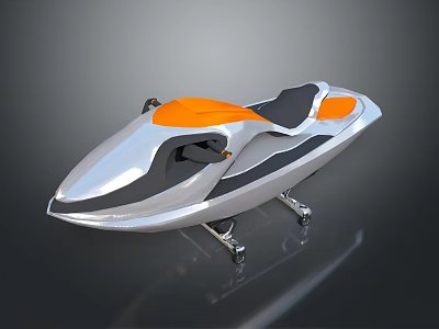 Modern Silver And Orange Jet Ski With Streamlined Design And Black Seat 3d model