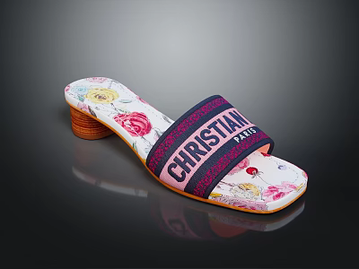 Christian Louboutin Women's High Heel Slippers With Floral Print And Strap Design 3d model