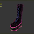 Black Platform Boots With Pink Neon Laces And Glowing Thick Soles For Edgy Fashion