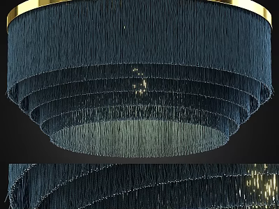 Stylish Layered Navy Blue Chandelier With Gold Trim Tassel Design For Modern Decor 3d model