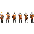 Multiple Workers in Colorful Safety Uniforms with Protective Gear and Equipment