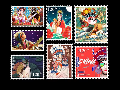 Chinese Traditional Stamp Pendant Featuring Various Cultural Figures Peking Opera Masks And Panda Design 3d model