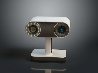 Dual Lens Surveillance Camera With LED Lights And White Square Base Design 3d model