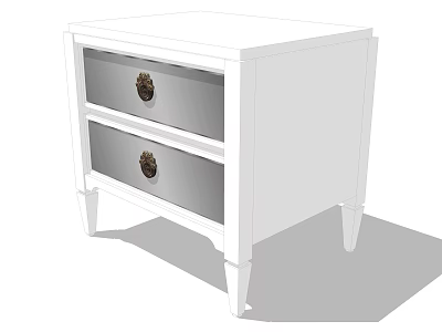 Elegant White Nightstand With Two Drawers Brass Knobs And White Legs 3d model