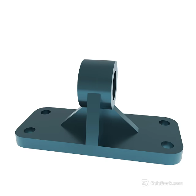 Blue Metal Mechanical Part With Rectangular Base Plate Four Holes Vertical Support And Cylindrical Component 3d model 