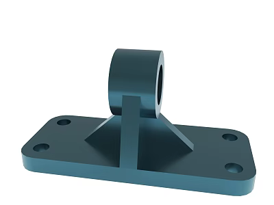 Blue Metal Mechanical Part With Rectangular Base Plate Four Holes Vertical Support And Cylindrical Component 3d model