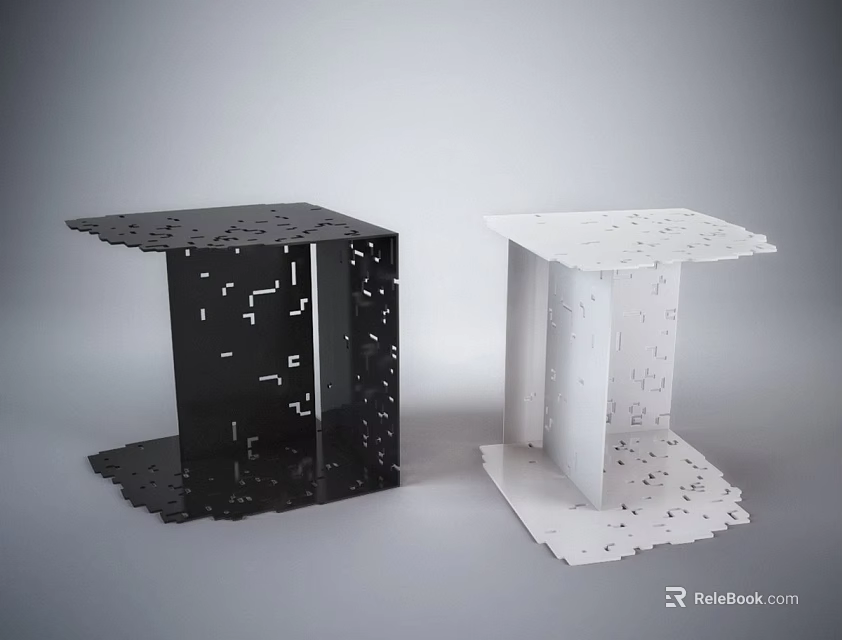 Modern Black And White Coffee Tables With Unique Perforated Geometric Design 3d model 