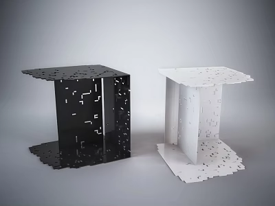 Modern Black And White Coffee Tables With Unique Perforated Geometric Design 3d model