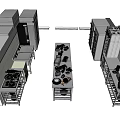 Functional Commercial Kitchen Interior Layout With Central Worktable Side Equipment And Storage Shelves 3d model