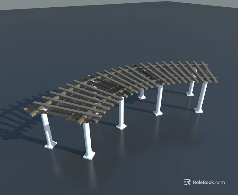 Outdoor Swing Door With Wooden Pergola Structure And White Columns Design 3d model 
