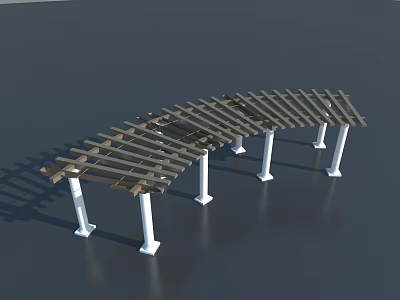 Outdoor Swing Door With Wooden Pergola Structure And White Columns Design 3d model