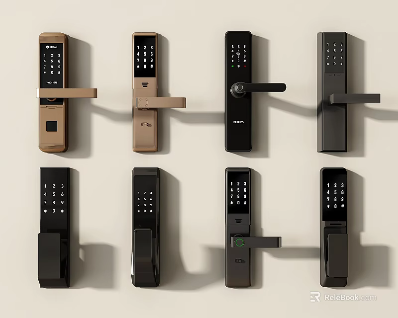 Modern Smart Door Handles With Keypad Fingerprint And Different Gold Black Designs 3d model 