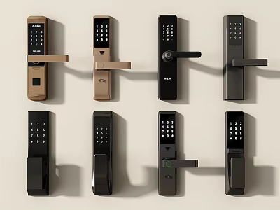 Modern Smart Door Handles With Keypad Fingerprint And Different Gold Black Designs 3d model