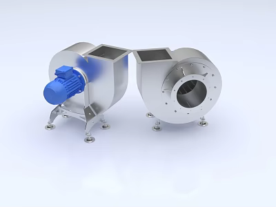 Industrial Centrifugal Fans With Blue Motor Stainless Steel Casing And Base Stands 3d model