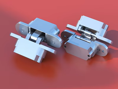 Stainless Steel Silver Metal Hinges on Red Background with Modern Design 3d model