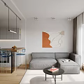Modern Apartment Open Plan Kitchen Living Area With Island Sofa And Cabinets