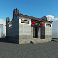 Ancient Chinese Architecture with Curved Eaves Gray Brick Walls Red Lanterns and Door Decorations