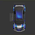 Sleek Blue Silver Racing Car With Rear Spoiler Shiny Exterior And Reflective Surface