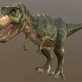 Realistic Tyrannosaurus Rex Dinosaur With Green Striped Skin Open Mouth And Sharp Teeth