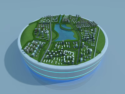 Birds Eye View Urban Planning With Green Spaces Lake And Residential Buildings 3d model
