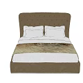 Stylish Double Bed With Brown Tufted Headboard White Linens And Brown Fur Throw