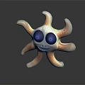 Game Movie Character Octopus Shaped Silver Orange Figure With Blue Big Eyes And Smiling Expression
