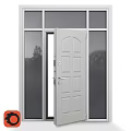 Gray Swing Door With Glass Panels Frame And Open Design Features