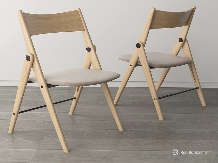 Minimalist Wooden Dining Chairs With Light Gray Upholstered Seats And Crossed Legs 3d model 