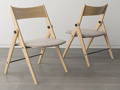 Minimalist Wooden Dining Chairs With Light Gray Upholstered Seats And Crossed Legs 3d model