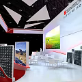 SUNTECH Exhibition Booth Red White Design With Top Logo Large Screen And Green Field