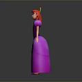 Woman With Red Hair Yellow Crown And Purple Dress 3D Character