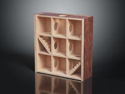 Pet Animal Wooden Multi Level Activity Maze Structure With Stairs And Circular Holes 3d model