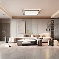 Modern Living Room Interior With Beige Sofa Round Coffee Table And Marble Wall