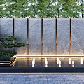 Modern Marble Feature Wall With Water Reflection And Pine Tree Lighting In Garden Design