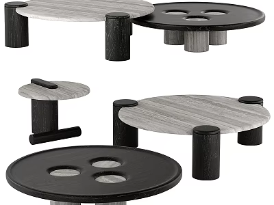Modern Round Wooden Dining Tables With Black And Gray Tops And Sturdy Legs 3d model