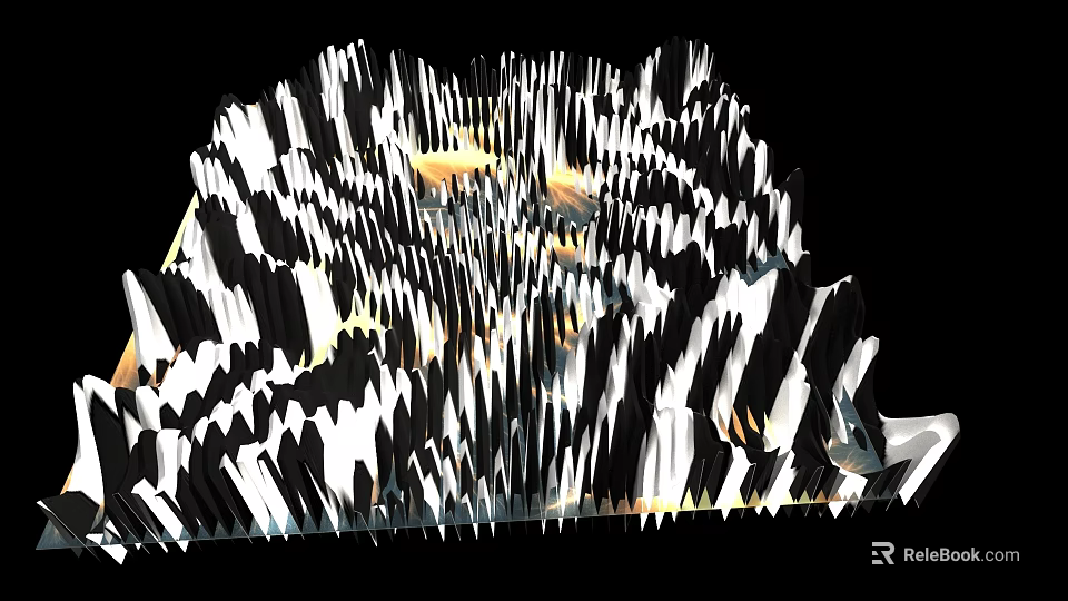 Future Architecture Dynamic Geometric Structure With Black And White Stripes And Interior Lights 3d model 