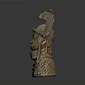 Intricate Bronze Sculpture Carving With Decorative Head Ornament And Neck Rings