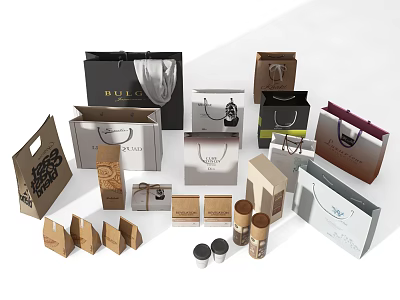 Decorative Ornament Set With Assorted Shopping Bags Gift Boxes And Packaging Designs 3d model