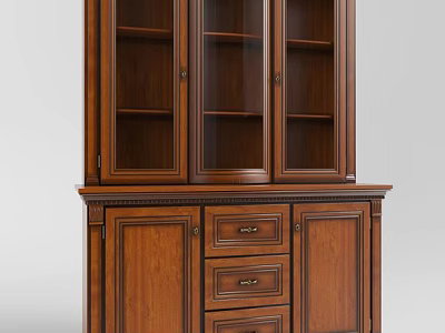Classic Wooden Sideboard With Glass Doors Drawers And Carved Cabinet Design 3d model