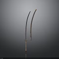 Traditional Weapon Two Long Blades With Decorative Patterns And Ornate Scabbard