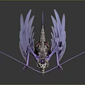Purple Mythical Game Character With Wings Horns Saddle And Spear