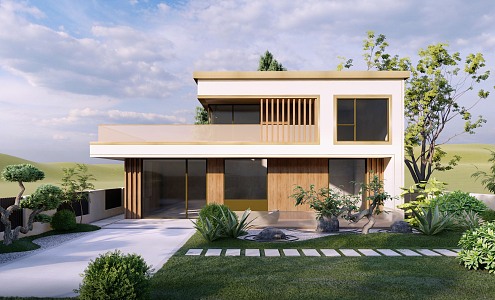 Modern single-family villa courtyard 3d model