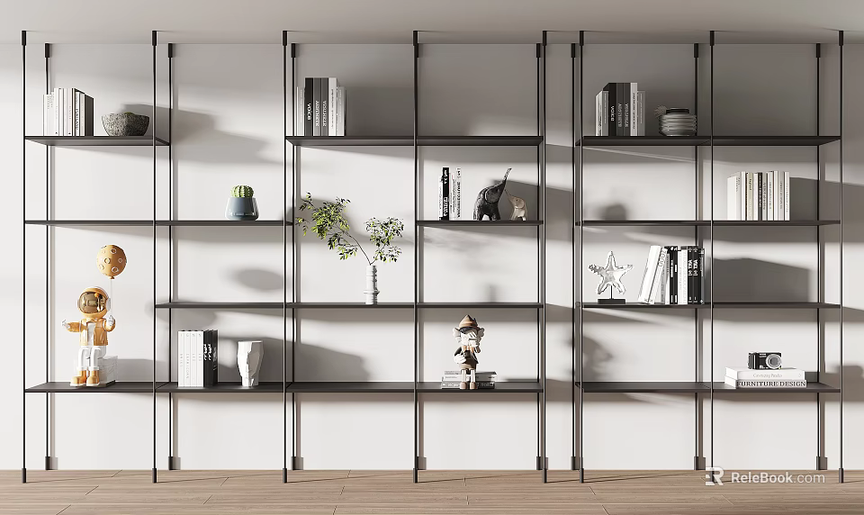 Sleek Modern Storage Shelving Unit With Multiple Tiers Books Decorative Items And Potted Plant 3d model 