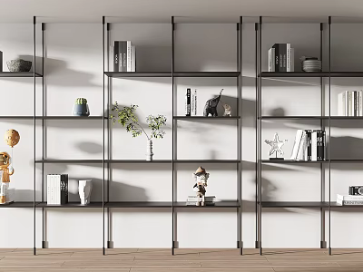 Sleek Modern Storage Shelving Unit With Multiple Tiers Books Decorative Items And Potted Plant 3d model